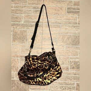 Moda Luxe Leopard Print Satchel with Floral Lining & Crossbody Strap